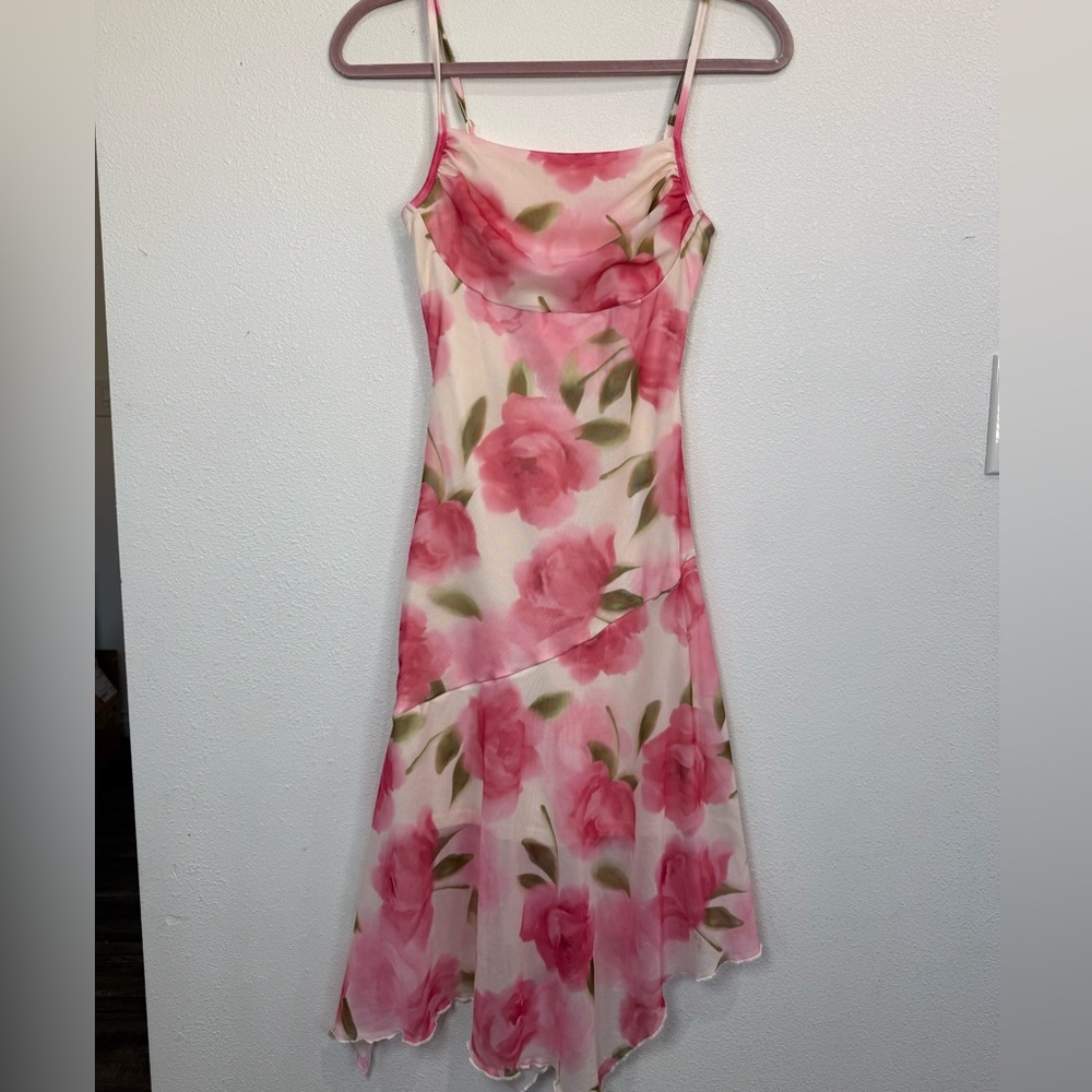 Pink Floral Midi Dress Coquette Whimsical Fairycore Barbiecore XS/S - Picture 2 of 11